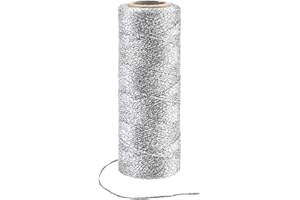 HIOIP 100M Silver Metallic String, 1mm Glitter Yarn DIY Wrapping Twine String Thread for Crafting, Metallic Cord Crafts Gift for Wedding Birthday Party Christmas Halloween Decoration