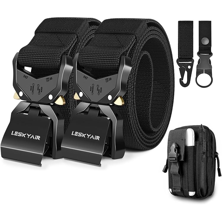 Tactische riem 2 stuks, KEMISANT riem heren werkriem militair wandelen 38mm, Snelsluitende metalen gesp(Zwart/Donkergrijs,105cm/30-34taille aanpassing