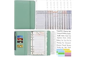 Mlife Budget Binder,A6 Binder with Zipper Envelopes Money Organizer for Cash Bills Coupon Card, Budget Planner for Saving Money,Cash Envelopes for Budgeting,Money Saving Binder (Green)