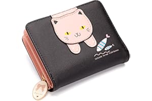 QH-Shop Portmonetka damska, mała portmonetka ze skóry PU, portmonetka z miejscem na karty, kieszeń na monety z zamkiem błyskawicznym, czarny, Modny