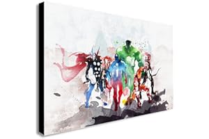 Marvel Super Heroes Avengers Aquarelle – Impression sur toile encadrée – Différentes tailles (A0 119,4 x 83,8 cm)