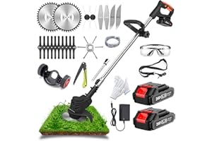 GAPBVYS Coupe Bordure sans Fil avec Batterie Débroussailleuse à Batterie Electrique sans Fil avec 24V 2 Batteries, 5 Types de Lames pour la Coupe 90°pour Jardin Élagage