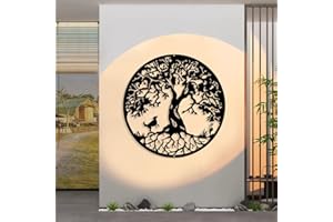 Pduoduo 50cm Black Metal Tree of Life Wall Decor Silhouette Art(with dog) for Gift Present Indoor Outdoor Garden Home Decoration (19.7inch)