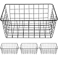 PINGEUI 4 PCS Black Metal Wire Baskets, Wire Organiser Storage Baskets with Handles, Metal Wire Basket Organiser for Kitchen Cabinet, Pantry, Closet, Bedroom, Bathroom, 28 x 22 x 12cm