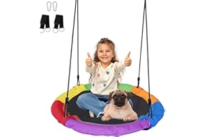 JUNGLE WELL Nest Swing Seat for Kids - 100cm Heavy Duty 900D Oxford Fabric, 160KG Capacity, Adjustable Tree Straps & 2 Carabiners | UKCA & CE Certified for Indoor & Outdoor Use (Rainbow)