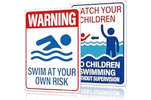 MOLESS Pool-Schilder für draußen, 35,6 x 25,4 cm, Sicherheit in 0,040 rostfreiem Aluminium, lichtbeständig, mit Schwimmen auf eigene Gefahr und Beobachtung Ihrer Kinder, 1 + 1 Packung