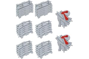 KRYMSON 32-częściowy zestaw torów obejmuje proste tory, zakrzywione tory, zmiany szyn i akcesoria, zestawy przedłużające szyny prowadzące, tory kolejowe, pociągi miejskie i akcesoria do pociągów