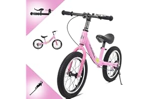 BUEUWE 14/16 Inch Balance Bike for 3 4 5 6 7 and 8 Years Old Boys Girls,No Pedal Training Bicycle with Brake and Kickstand,Adjustable Seat Height,Air Tires,Gift for Outdoor Sports