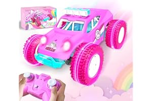 GirliGlee Voiture Télécommandée Tout Terrain Licorne 1/18, LED 20km/h pour Enfant, Jouet 5-10 Ans, Cadeau Fille 5-14 Ans, Rose RC avec 2 Piles