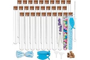 CYIOU 30 Stück Reagenzgläser mit Korken 20 x 150 mm Kunststoff Reagenzglas mit 35 pcs Kartenanhänger, 10m Band, 2 pcs Trichter Reagenzgläser Kunststoff Transparent für Hochzeiten Taufe Geburtstag