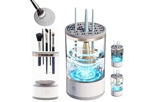 NNOUONN Electric Makeup Brush Cleaner Machine Automatic Portable USB Reusable Make Up Brush Cleaner Set for Quick Cleaning and Drying All Size Beauty Makeup Brushes（White）