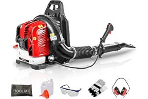 BU-KO 63CC Soplador de Hojas con Mochila de Gasolina - Potente Motor enfriado por Aire de 2 Tiempos - Ligero con Correas de Soporte Acolchadas Nuevas y mejoradas Mientras se USA - 1 AÑOS DE GARANTÍA