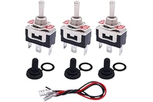Taiss 3 Pezzi Interruttore a Levetta 3 Posizioni momentaneo SPDT (ON)-Off-(ON) 3 Terminale Interruttore a Bilanciere 16A 250V AC con Cappuccio impermeabile + cavi terminali da 6,3 mm TEN-123MX-B123