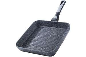 HOUSZY 26cm Grill Pan with Detachable Handle, Granite Grill Pan Non-Stick Coating, Griddle Pan, Induction Hob Compatible, Oven Safe Steak Pan