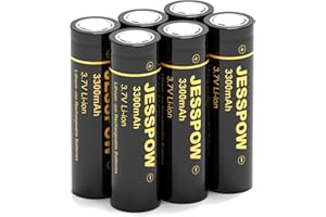 JESSPOW 3.7 Volt Rechargeable Battery Flat top, 6 Pack 3300mAh 18650 Battery High Power Lasting Long for Headlamp, LED Flashlight, Electronic Devices etc