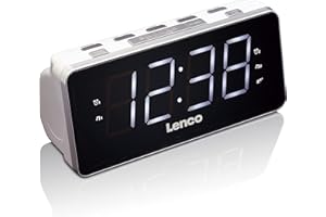 Lenco Radio-réveil CR-18 - Montre-Radio avec écran LED géant (4,6 cm) - variateur d'intensité - 2 alarmes (PLL FM, Chargeur USB, Double Alarme), Blanc