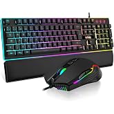 RedThunder K10 3 in 1 Leather Keyboard, Mouse and Wrist Rest Set, RGB Backlight + Mechanical Touch, Anti-Ghosting Keys + 7D M