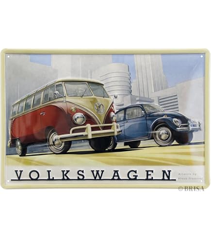 Targa In Metallo Vintage Volkswagen Bulli T1 – Adventure Awaits – 15x20 Cm – Made In Germany - 5