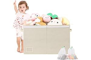 HEYCOOK Toys Storage Organiser, 72L Soft Toy Storage Box Large, Kids' Toy Chests & Boxes, Childrens Toy Storage Box with Lid (Beige)