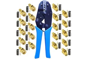 KAGNI 10 conectores SMA macho a hembra y herramienta de crimpado coaxial para cable de extensión de antena wifi SMA BNC RG58