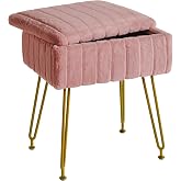 IBUYKE Vanity Chair with Storage, Leather Ottoman, Pink L/G-50P | Foot Support Tavern Small Side Table 4 Metal Feet Non-Slip