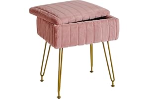 IBUYKE Taburete de Terciopelo, con Espacio de Almacenamiento, Taburete otomano, Mesa Lateral pequeña, con 4 piernas metálicas, pies Antideslizantes, Maquillaje, Dormitorio, Rosa
