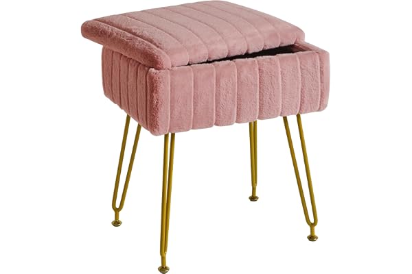 IBUYKE Sammetspall stol med förvaringsutrymme, fotstöd fotpall Ottoman, litet sidobord, med 4-metallben, med halkfria fötter, för sminkrum, sovrum, rosa L/G-50P