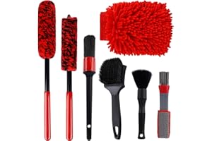 NZZVNZ 7 Piezas Kit de Limpieza de Coche, Cepillos de Limpieza para Coche, Cepillo para Llantas, Kit Limpieza Coche, Guantes de Lavado de Coche, Herramientas de Limpieza de Ruedas
