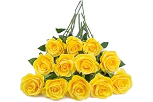 HYWEAN HOMD 12 Pcs Rosas Artificiales, Flores Artificiales Decoracion de Seda con Alto Grado de Simulación, Ramo de Rosas Decoracion Adecuadas para Bodas Familiares, Fiestas de Cumpleaños, Decoración del Jardín