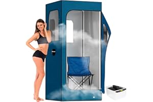 Adamson Full Size Portable Steam Sauna - Indoor Sauna Tent for Home Spa Relaxation + Boost Health and Recovery + 2.6L 1000W Steamer + Chair + Remote + Foot Massager - Nylon Blue