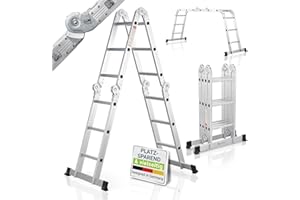 ‎JUSKYS Juskys Aluminium Multifunktionsleiter 3x4 Stufen - 3,6 m Länge klappbar - Leiter 4-teilig bis 150 kg - Gelenkleiter Klappleiter Stehleiter Aluleiter