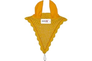 NASX SPORTS Horse Long Tie Down Fly Hood Fly Veil Ear Bonnet Flyveil Net Handmade Crochet (COB, Yellow)