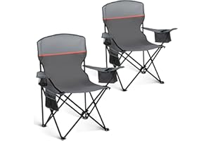 ‎HIGH POINT SPORTS HIGH POINT SPORTS Campingstuhl Faltbar 2er Set bis 102kg Campingsessel Klappstuhl mit Getränkehaltern Faltstuhl Camping Angelstuhl Klappbar mit Armlehnen Outdoorstuhl (Grau)