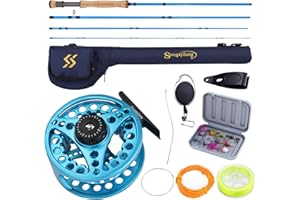 Sougayilang Fly Fishing Rod and Reel Combo, 4 Section Lightweight Portable Graphite Fly Rod and CNC Machined Aluminum Reel Complete Starter Package with Rod Bag