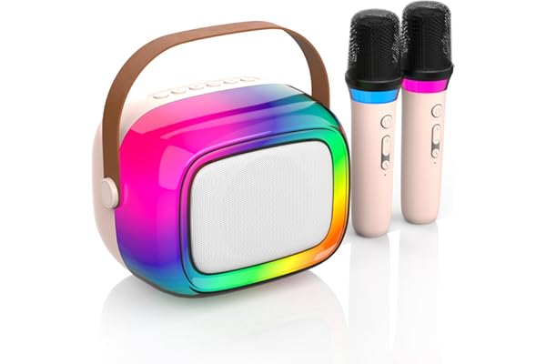 Machine à karaoké avec 2 Microphones sans Fil, Mini Haut-Parleur Bluetooth Portable avec lumières colorées pour Enfants et Adultes, Cadeaux pour Filles et garçons de 4, 5, 6, 7, 8, 9, 10 Ans et Plus