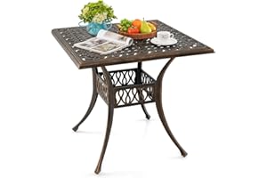 ‎COSTWAY COSTWAY Gartentisch mit Schirmloch, 80x80x75cm, quadratischer Balkontisch aus Aluminiumguss, wetterfester Terrassentisch für 4 Personen, Outdoor-Esstisch für Garten