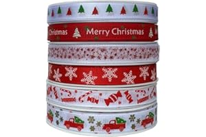 YUKIYI Weihnachtsband, 6 Rollen 60 Meters 10mm Weihnachten Geschenkband Weihnachten Schmal Weihnachtsbänder Rot Schleifenband Satinband Dekoband Ripsband Weihnachtsbänder Basteln Geschenkbänder weihnachten