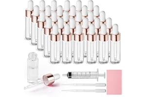 Nadisean 30 Stück Mini Pipettenflasche 5ml, Transparente Flasche mit Pipette, Roségoldener Kleiner Probenfläschchen mit pipette mit 2 x 3ml Pipette für Parfüm, Öle