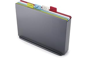 Joseph Joseph - Index - Ensemble de 4 Grandes Planches à Découper Plastique Anti Contamination pour Usage Différencié (viande, poisson, aliments cuits) - Avec Etui de rangement- Anthracite