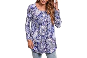 Enmain Tunica Casual da Donna Top Manica Lunga a Pieghe da Donna Top Altalena Camicetta Allentata con Scollo a V T-Shirt a Tunica Taglie Forti per Donna S-3XL