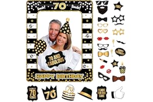 POPOYU 70th Birthday Decorations Men Women,Black Gold Inflatable Selfie Frame&34Pcs 70th Birthday Photo Booth Props,Giant Inflatable Party Photo Booth Frame for 70th Birthday Party Decoration