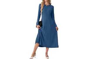 Grecerellle långärmad A-linje midi klänning casual | A-linje eleganta midiklänningar, mjukt material, perfekt för höst och vinter, perfekt för kontor, fritid