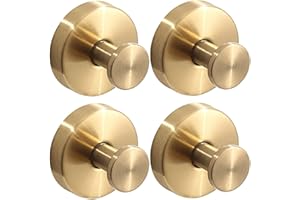 BETADISTOR 4 Pcs Bathroom Towel Hook - Screw in Metal Coat Hooks Brushed Gold Robe Hook SUS304 Stainless Steel Heavy Duty Closet Sponges Holder for Bathroom Hotel 16-0405