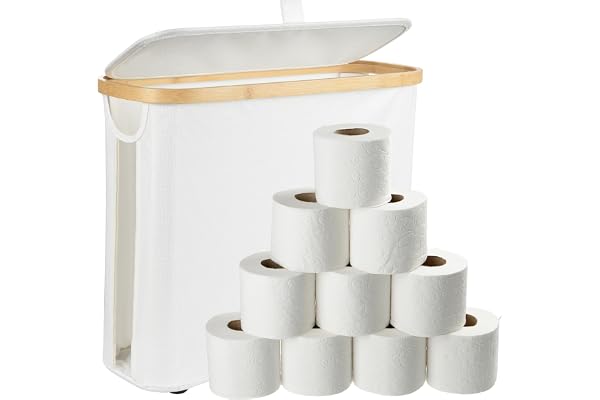 Cozary toalettpapper förvaringskorg med lock – 25 l badrumsorganisatör, vikbar förvaring av klor för badrum, vattentät, 43 x 35 x 17 cm