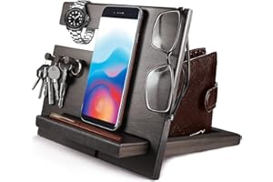 Cadeau Homme Noel Utile Organisateur de Bureau Bois et Station de Recharge Montre Support Telephone Bureau Cadeau Noël Homme Femme Idee Cadeau Papa Support Montre Monnaie Cadeau Anniversaire Homme