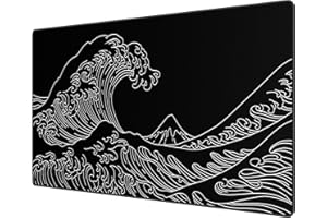 JIALONG - Alfombrilla de ratón para juegos XXL Speed (900 x 400 mm), color negro, XXL, para el escritorio, diseño de onda marina, impermeable, antideslizante, para ordenador, PC y ordenador portátil