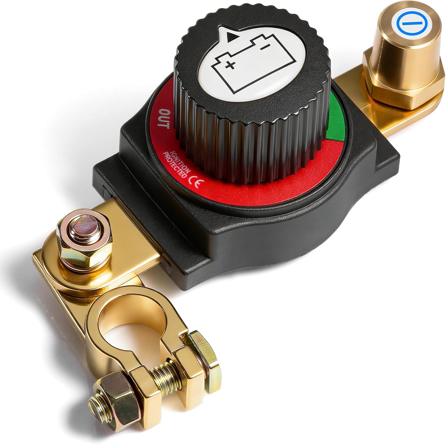 Desconectador de Bateria Coche 12V-48V, Cortacorrientes Coche Ajustable 180°, Interruptor Principal de Batería, Corta Corriente Bateria para Coche, Moto, Barco, Yate, Apto para el terminal negativo