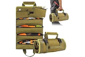 VILIDA Tool Pouch Brown, Tool Roll Outdoor Multifunctional, Tool Roll Bag Oxford Cloth, Canvas Tool Bag with 4 Zippered Pockets and 2 Removable Bag Wrenches, for Mechanic Electrician