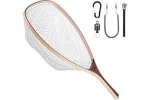 SF Fly Fishing Landing Net Wooden Frame Soft Rubber Mesh Trout Net Catch and Release Fishing Net