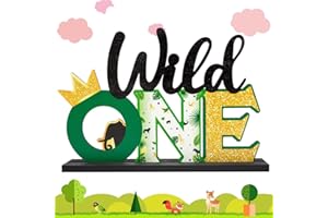 BeYumi Wild One Letter Sign Wooden Table Centerpieces Green Jungle Animals First Birthday Table Decoration for Kids Safari Animals 1st Party Plaques Baby Shower Backdrop Photo Prop Party Supplies